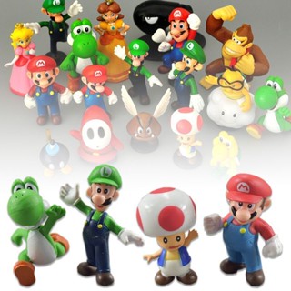 โมเดลฟิกเกอร์ PVC รูปการ์ตูน Super Mario Bros Odyssey Mario Yoshi Peach Luigi Mushroom Donkey Kong ของเล่นสําหรับเด็ก 6 ชิ้น