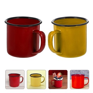 2 Pcs Rustic Outdoor Decor Vintage Office Enamel Bonfire Camping Mug Colored Water Cup Child Travel