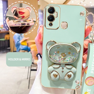 เคสมือถือ แบบนิ่ม ลายหมีน่ารัก พร้อมสายคล้องยาว หรูหรา สําหรับ Infinix Hot 12 Play X6817 X6816C X6816