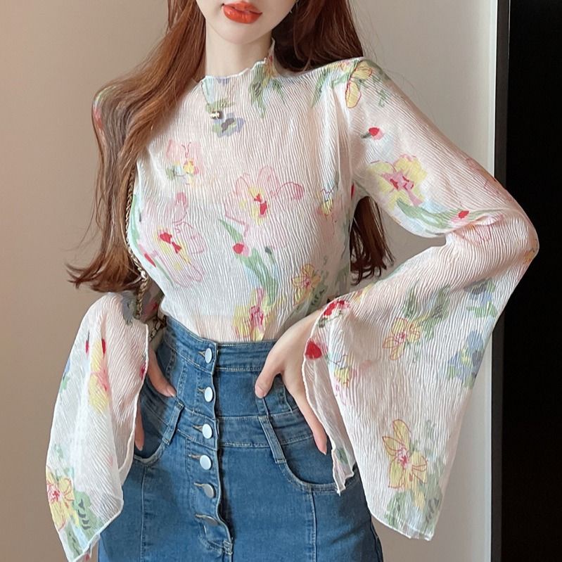 เสื้อยืดแขนยาว คอกลม ป้องกันแดด พิมพ์ลาย เข้ากับทุกการแต่งกาย แบบเรียบง่าย แฟชั่นสําหรับผู้หญิง