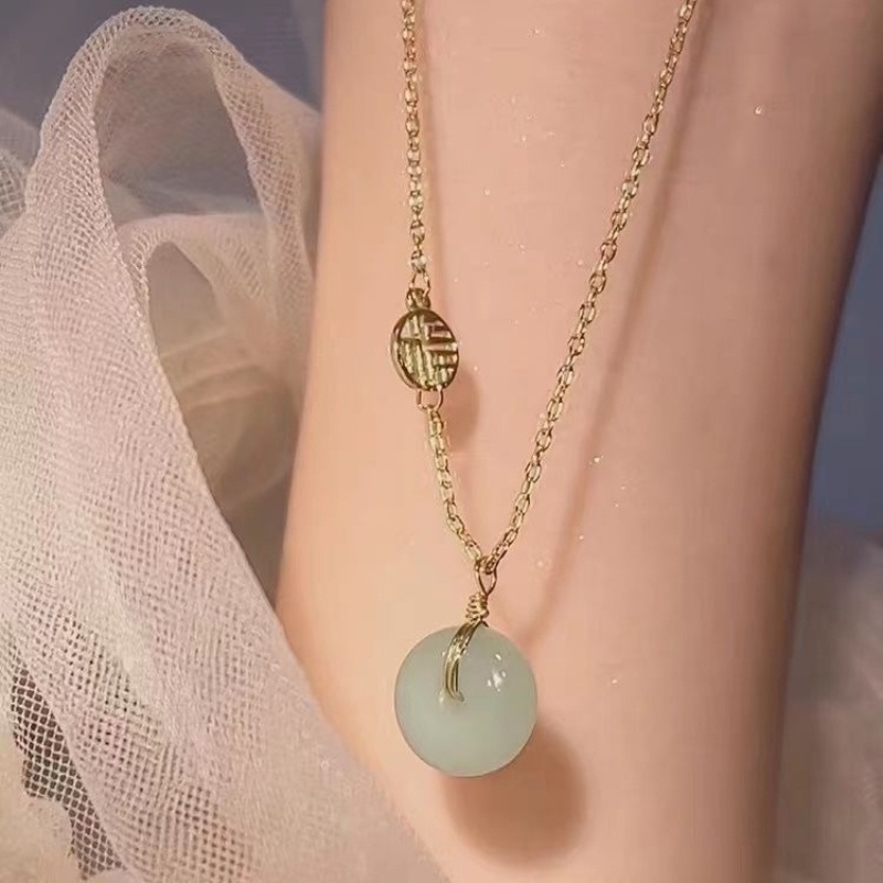 สไตล์จีนปลอดภัยหัวเข็มขัดจี้หยก Clavicle Chain หญิงประณีต Elegant All-Match สร้อยคอเครื่องประดับของขวัญ Must-Have - รูปที่ 2