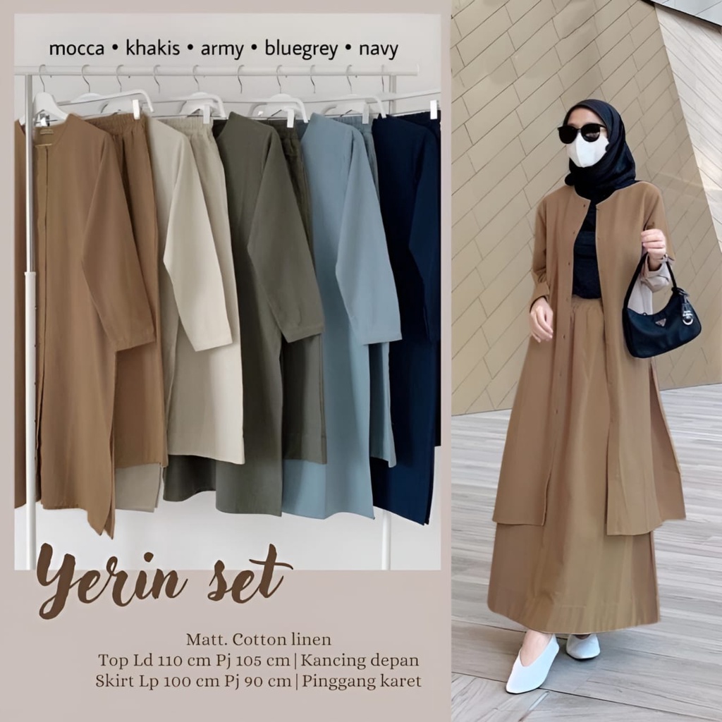 KATUN - Yerin Set 2in1 ชุดกระโปรงสตรีมุสลิม Matt ผ้าฝ้ายลินินธรรมดา Basic ทุกขนาด XL งานแต่งงานขนาดใหญ่