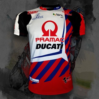 เสื้อยืดคอกลม T-shirt MotoGP Pramac Ducati เสื้อยืดโมโตจีพี พราแม็ค ดูคาติ #MG0008 รุ่น โยฮันน์ ซาร์โก้#5 ไซส์ XS-3XL