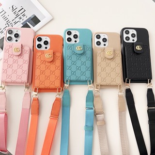 เคสโทรศัพท์มือถือหนัง ฝาพับ พร้อมช่องใส่บัตร และสายคล้อง สําหรับ iPhone 14 13 12 Pro Max iPhone 13 Pro Max