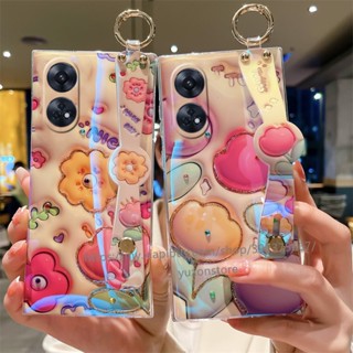 พร้อมส่ง เคสโทรศัพท์มือถือแบบนิ่ม TPU ลายดอกไม้ 3D พร้อมสายคล้องข้อมือ และที่ตั้งวาง สําหรับ OPPO A98 5G 2023 เคส Phone Case