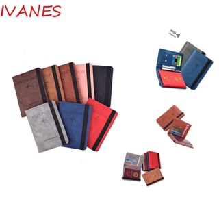 Ivanes ปกหนังสือเดินทาง ปกหนังสือเดินทาง ทนทาน สไตล์วินเทจ บล็อก RFID กระเป๋าสตางค์ เอกสาร บัตรประจําตัวประชาชน กระเป๋าเก็บหนังสือเดินทาง