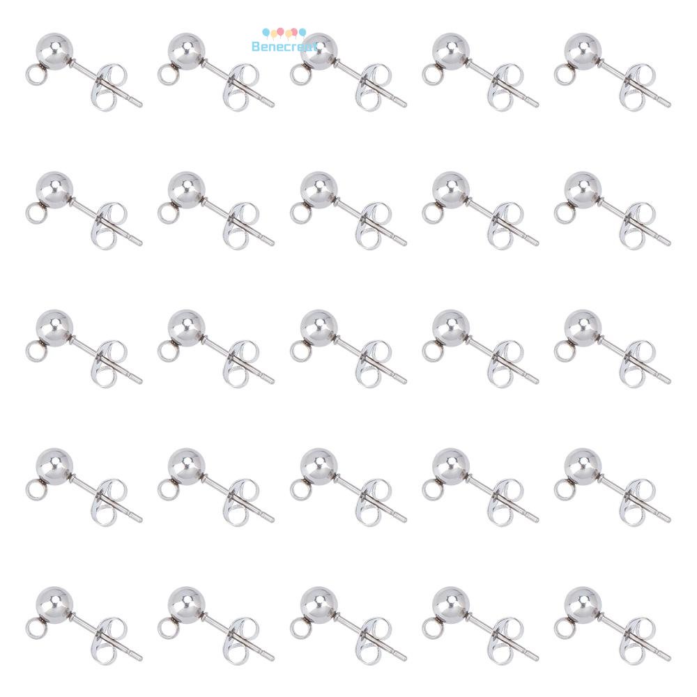 ต่างหูสตั๊ด สเตนเลส 304 ทรงกลม พร้อมห่วง และน็อต 15x5 มม. 14x3 มม. 50 ชิ้น