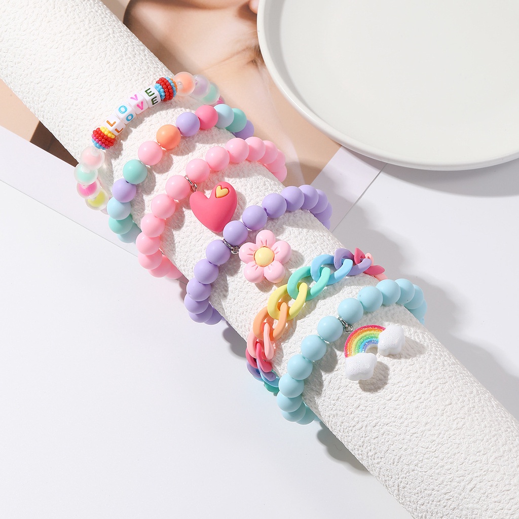 สร้อยข้อมือลูกปัดอะคริลิคยืดหยุ่นหลากสี ลายหัวใจ สไตล์โบโฮ แฟชั่นใหม่ ของขวัญเด็กผู้หญิงน่ารัก กําไลข้อมือ เครื่องประดับ