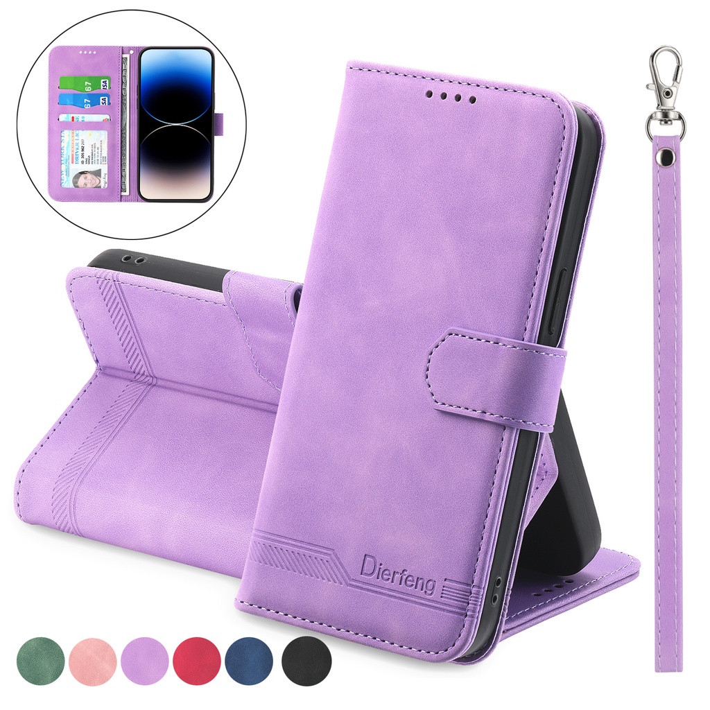 เคส Case for Samsung Galaxy A07 A17 A27 A37 A57 A06 A16 A26 A36 A56 A15 A25 A35 A55 A34 A54 5G A05 A05s เคสฝาพับ เคสเปิดปิด โทรศัพท์หนัง PU TPU นิ่ม ฝาพับ พร้อมช่องใส่บัตร และสายคล้องมือ Leather Case Flip Cover Wallet Hand Strap ฝาพับหนัง DF03