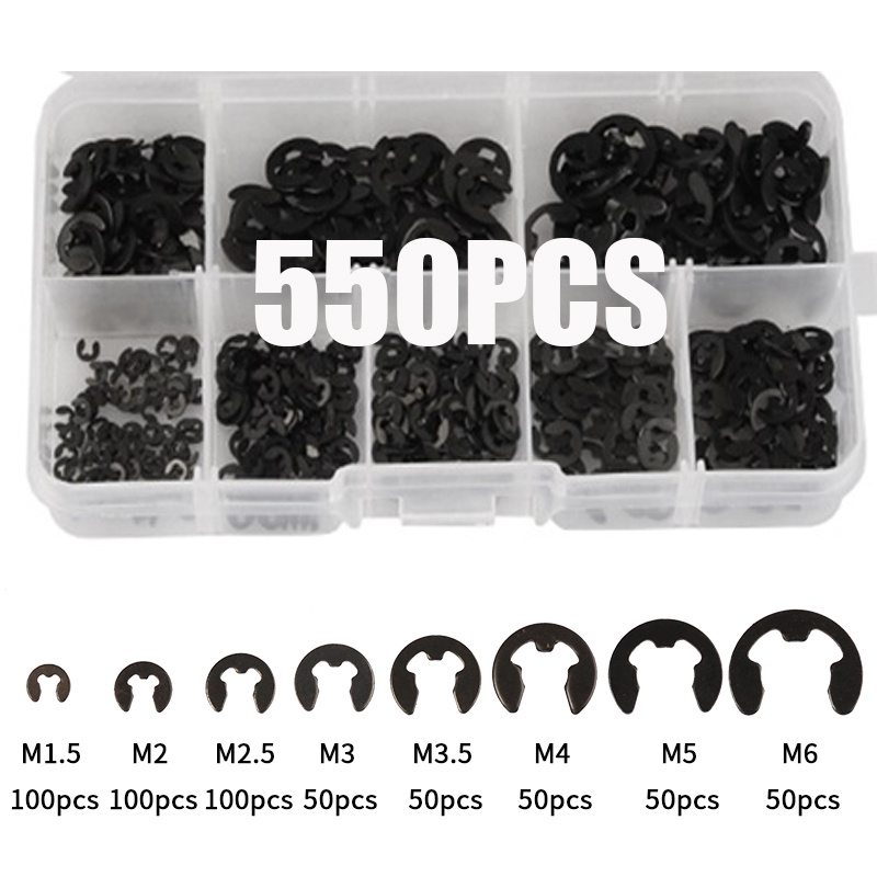 550pcs E คลิป Snap Circlip เครื่องซักผ้า 65Mn เพลาเหล็กสีดําแหวนยึดภายนอกเครื่องซักผ้าสําหรับเพลา M1