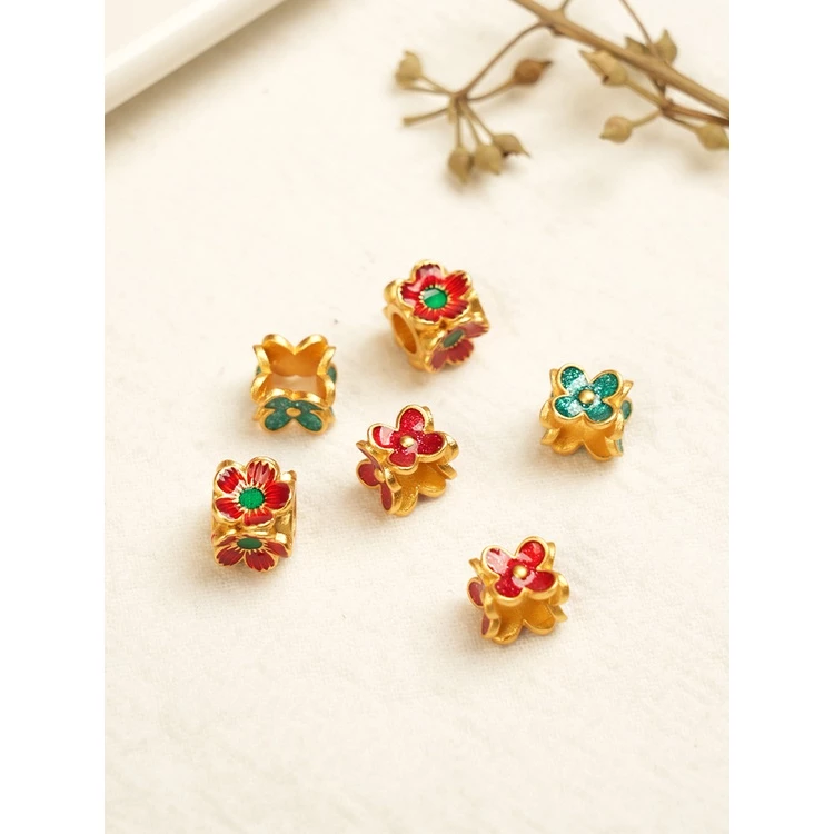 ลูกปัดทรายรูปดอกไม้สี่ใบ สีทอง อุปกรณ์ตกแต่งสร้อยข้อมือ DIY thumbnail 3