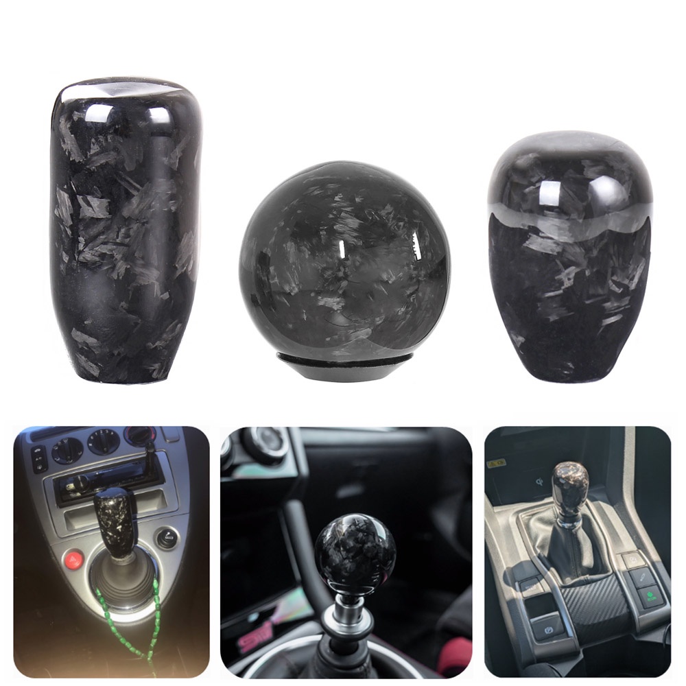 รูปแบบปลอมคาร์บอนไฟเบอร์เกียร์ Shift Knob Universal เกียร์ธรรมดา Shifter Lever พร้อมอะแดปเตอร์ 3 อัน
