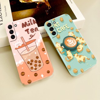 เคสโทรศัพท์มือถือแบบแข็ง ลายการ์ตูนชานม แมว สําหรับ Samsung Galaxy S23 S22 S21 S20FE Note 10 9 Ultra Plus A73 A71 A53 A52 A51 A50 A13 A12 A03 S A02 S 5G