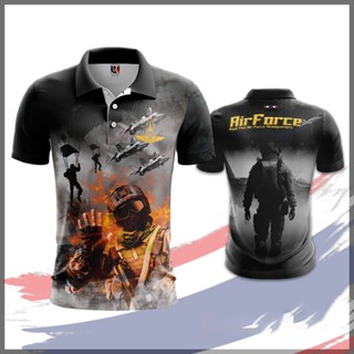 A019 เสื้อคอปกพิมพ์ลายกองทัพอากาศใส่สบาย ระบายอากาศ