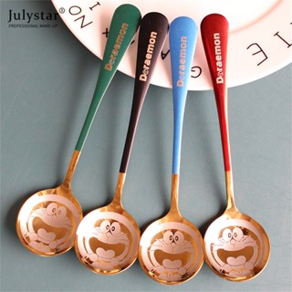 JULYSTAR Thickened Jingle Cat Cute Cartoon Round Spoon Household Spoon Creative Doraemon Machine Cat Stainless Steel Spoon