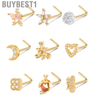 Buybest1 Nose Ring Set  Golden Shiny L Shape Rings Studs Stainless Steel Comfortable Wear for Women Parties