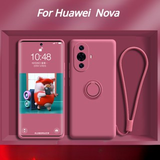 เคสซิลิโคนเหลว พร้อมแหวนแม่เหล็ก สําหรับ Huawei Nova 11 10 9 Pro 10 SE