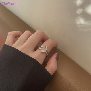 Thevantin แหวนนิ้วชี้ ลายหน้ายิ้ม สีเงิน ปรับได้ สําหรับผู้หญิง นักเรียน