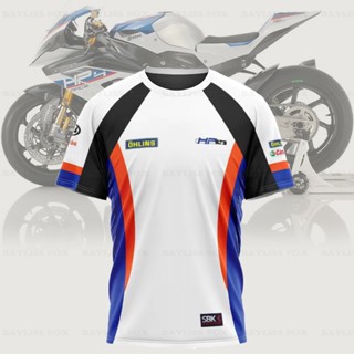 Worldsbk เสื้อยืดลําลอง แขนสั้น ระบายอากาศ สีขาว แห้งเร็ว สําหรับผู้ชาย เหมาะกับการแข่งรถ BMW HP4 Motorrad Moto Motorsport