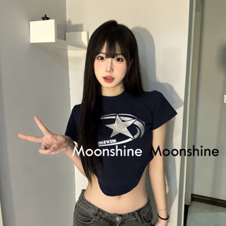 Moon เสื้อครอป เสื้อแฟชั่นผู้หญิง y2k สีพื้น สําหรับผู้หญิง ใส่ไปคลับ ปาร์ตี้ 2023 NEW23062609