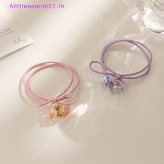 Alittlesearch11 สร้อยข้อมือเชือกยืดหยุ่น จี้ดอกไม้ สีเขียว สีชมพู สําหรับผู้หญิง 2 ชิ้น