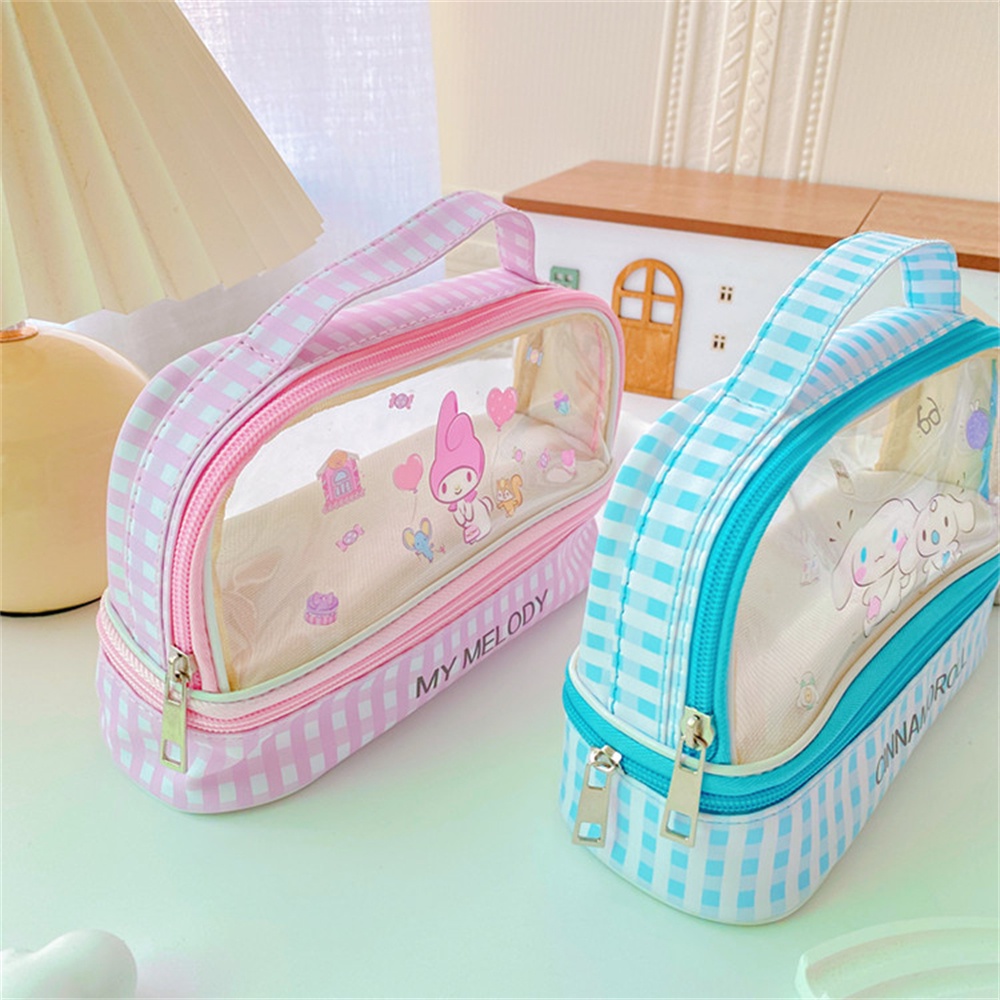SANRIO กระเป๋าดินสอ PVC ลายการ์ตูนคุโรมิ สองชั้น จุของได้เยอะ แบบพกพา สําหรับนักเรียน