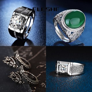 Eleshe Jewelry ของแท้ แหวนเพชรโมอิส เงิน 925 เรียบง่าย สําหรับผู้ชาย M072