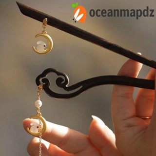 OCEANMAPDZ กิ๊บติดผม ประดับพู่ จี้ไข่มุก รูปกระต่าย หรูหรา เหมาะกับของขวัญ สไตล์จีน