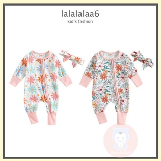 Laa6- ชุดจั๊มสูท คอกลม แขนยาว พิมพ์ลายดอกเดซี่ พร้อมที่คาดผม สําหรับเด็กผู้หญิง