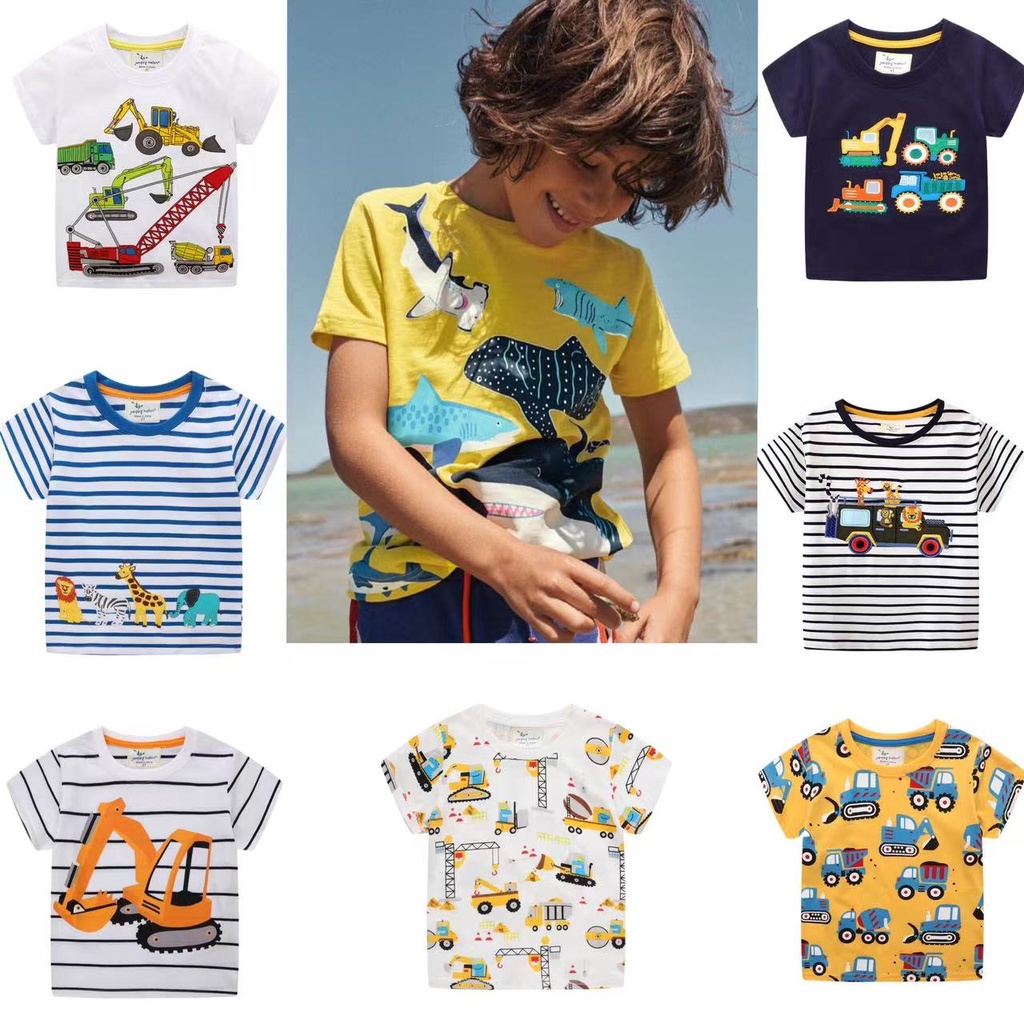 เสื้อยืดแขนสั้น คอกลม สไตล์ยุโรป อเมริกัน สําหรับเด็กผู้ชาย @-