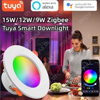 Tuya Zigbee โคมไฟติดเพดานอัจฉริยะ LED RGB+CW พร้อม Alexa Google Home 15W