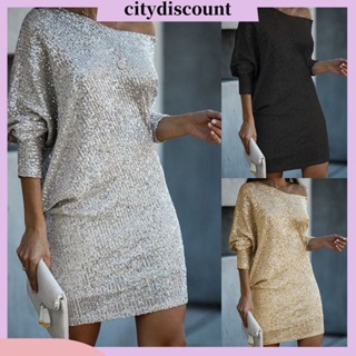 &lt;citydiscount&gt; ชุดเดรสแขนยาว ผ้าโพลีเอสเตอร์ ปักเลื่อม แต่งกลิตเตอร์ เซ็กซี่ สําหรับผู้หญิง งานเลี้ยง