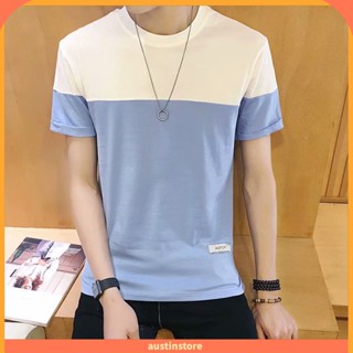 Austinstore เสื้อยืดลําลอง คอกลม แขนสั้น ทรงหลวม เหมาะกับฤดูร้อน สําหรับผู้ชาย