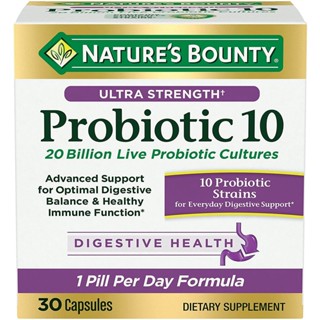 ✅แท้✅พร้อมส่ง โพรไบโอติก 10สายพันธุ์ 2หมื่นล้านตัว Ultra Strength Probiotic 10 20 Billion Natures Bounty 30เม็ด