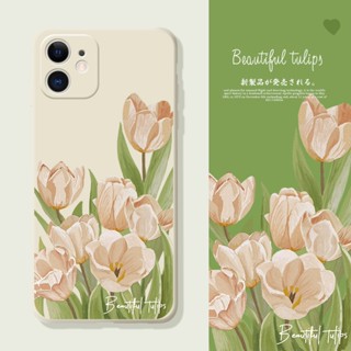 เคสโทรศัพท์มือถือ ซิลิโคน ลายดอกทิวลิป สีพื้น สําหรับ IPhone 6 6S 11 7 8 Se 2020 X XR XS Plus 12 13 14 PRO mini MAX