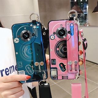 เคสโทรศัพท์มือถือแบบนิ่ม ลายกล้องถ่ายรูป พร้อมสายคล้องข้อมือ สําหรับ Realme11 Pro Realme 11 Pro + Plus 5G 2023