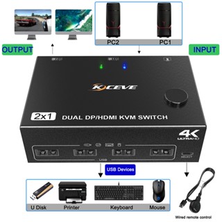 กล่องสวิตช์มอนิเตอร์ HDMI KVM UHD 4K@60Hz สําหรับ Quad Monitor Stereo Audio Hotkey Switching Monitor Switcher Box