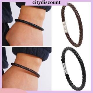 &lt;citydiscount&gt; สร้อยข้อมือหนังถัก แฮนด์เมด หรูหรา สีพื้น เครื่องประดับแฟชั่น ของขวัญวันเกิด สําหรับผู้ชาย และผู้หญิง