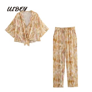 Uibey เสื้อเชิ้ตแฟชั่น อเนกประสงค์ + กางเกงเอวสูง 9548