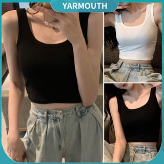 Yyr--เสื้อครอปท็อป แขนกุด คอตัก สีพื้น เซ็กซี่ สําหรับผู้หญิง