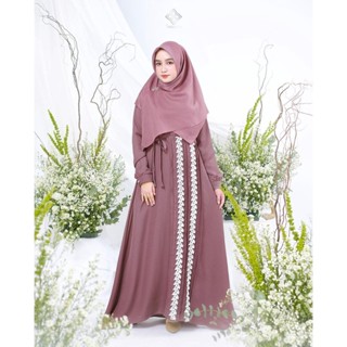 - Caryn Dress Gamis Muslim Manggo Crepe Mix Lace All Size Fit To XL Large Lebaran Premium