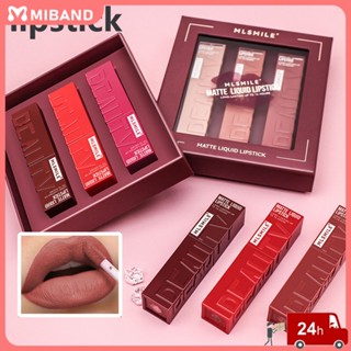 พร้อมส่ง Mlsmile Matte Lipstick Set Box 3 ชิ้น Lip Gloss Waterproof Lasting Liquid Non-stick Cup Velvet White Lip Tint Non-fading Lip Glaze Set Female Student Makeup