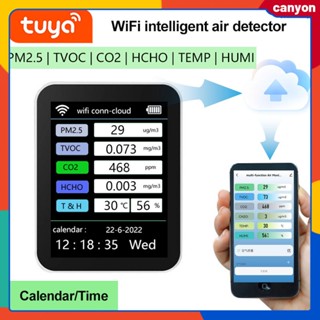 6 In 1 เครื่องตรวจจับมัลติฟังก์ชั่น Tuya Wifi เครื่องตรวจจับคุณภาพอากาศแบบพกพา Tvoc ，co2 ，hcho，pm2.5 ，อุณหภูมิและความชื้นตรวจจับการใช้งานกว้างหุบเขา