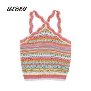 Uibey เสื้อยืดถัก แขนสั้น ลายทาง ทรงสลิมฟิต 3421