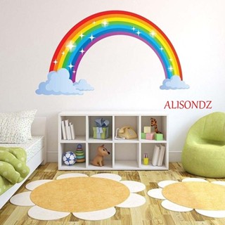 ALISONDZ สติกเกอร์ติดผนัง ขนาดใหญ่ 70x43 ซม. ลายสายรุ้ง แต่งกลิตเตอร์ ถอดออกได้ สําหรับตกแต่งบ้าน ห้องเด็ก