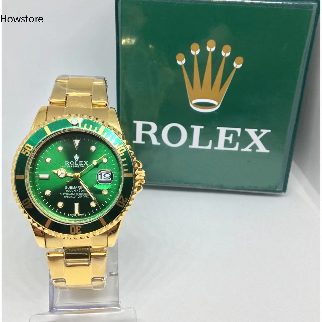 นาฬิกาผู้ชายส่องสว่างกันน้ํา Rolex สีเขียว Ghost องค์ประกอบนาฬิกาธุรกิจแฟชั่นควอตซ์นาฬิกาผู้ชาย Relo นาฬิกาสแตนเลสสําหรับชาย