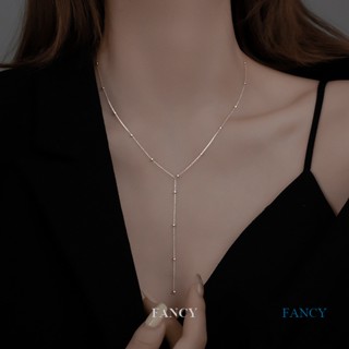 Fancy ใหม่ สร้อยคอโซ่เงินแท้ 925 ประดับลูกปัด ทรงกลม ยาว เรขาคณิต เรียบง่าย แฟชั่นฤดูร้อน สําหรับผู้หญิง