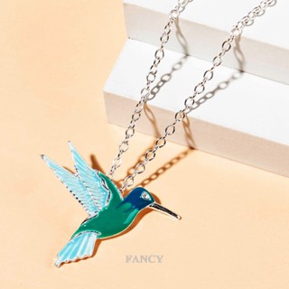 Fancy สร้อยคอโซ่ จี้นกฮัมมิ่งเบิร์ด สีฟ้า เครื่องประดับ สําหรับผู้หญิง ของขวัญวันครบรอบ