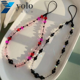 YOLO เครื่องประดับ สายคล้องโทรศัพท์มือถือ ประดับลูกปัดเรซิ่น รูปหมีน่ารัก สีโปร่งใส