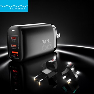 Vyvylabs ที่ชาร์จเร็ว 65W GaN Pro UK US ปลั๊ก EU PD3.0 QC4.0 USB C 2 Type C 1 สําหรับแล็ปท็อป แท็บเล็ต iP 13 12 Pro Sumsung Huawei